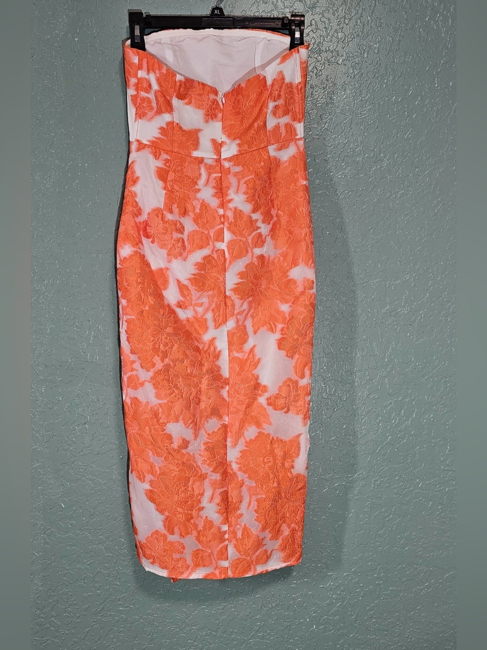 Showpo Brailey Strapless Jacquard Midi Dress Orange White US 2 NWT - Picture 4 of 11